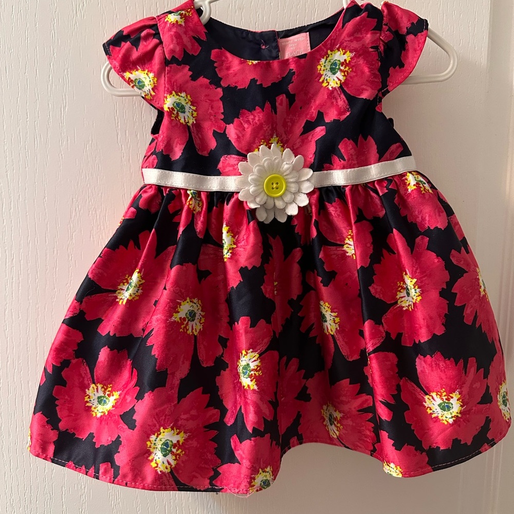 Place Girls Navy and Pink Floral Party Dress with Daisy Accent